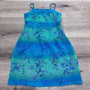 Vintage Fredericks of Hollywood Floral Ombre Mini Dress Teal Blue Purple 4 20431